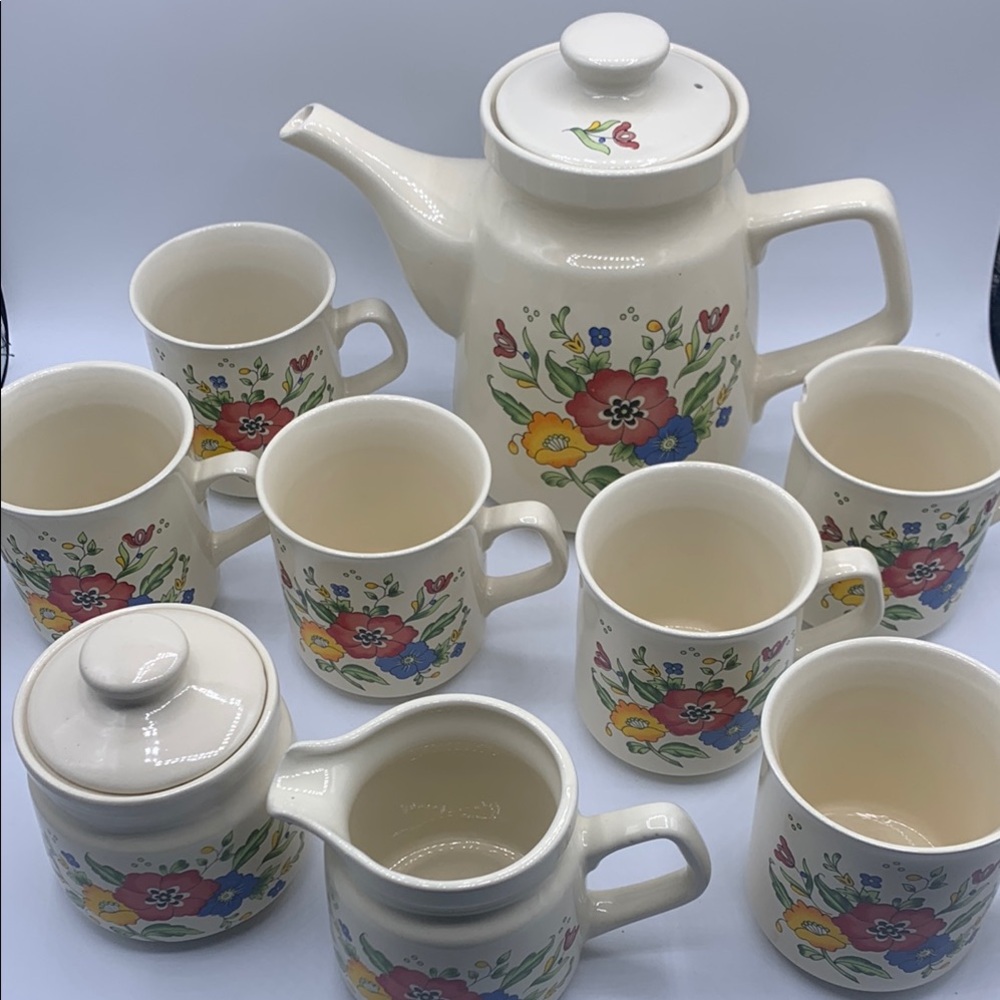 VTG Provincial Stoneware by Home Concepts Ceramic Coffee Set Mugs Creamer/Sugar